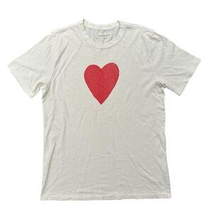 Imogene + Willie Heart Print T-shirt Large Cream White Short Sleeve Graphic Tee